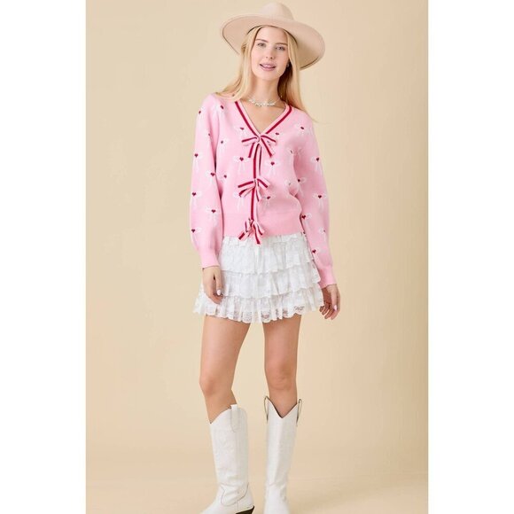 Sweater Knit Cardigan With Ribbon Bow Detail - Picture 8 of 8